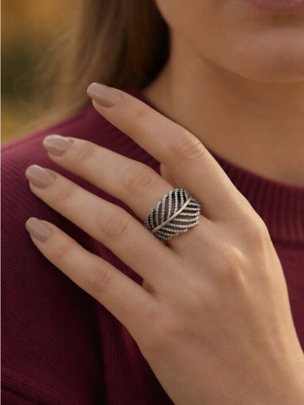 Pandora "Light as a Feather" Statement Ring 925 Sterling Silver Ring Sz 7